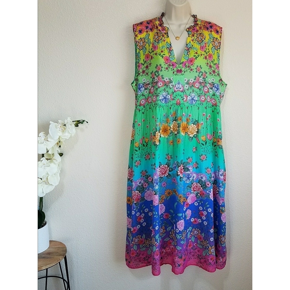 Johnny Was Rainbow Field Ruffle Tank Dress - Picture 2 of 10